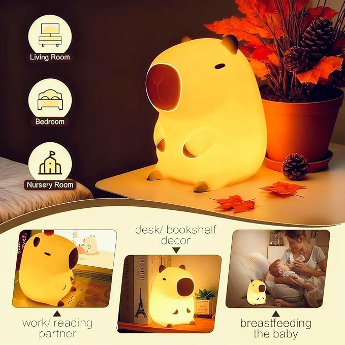 Capybara Cute Night Light, Squishy Capybara Lamp Fun Gifts Toy, Rechargeable LED Dimmable Silicone Nightlight For Kids, Funny Kawaii Light Up Capibara, Baby Nursery College Dorm Home Décor