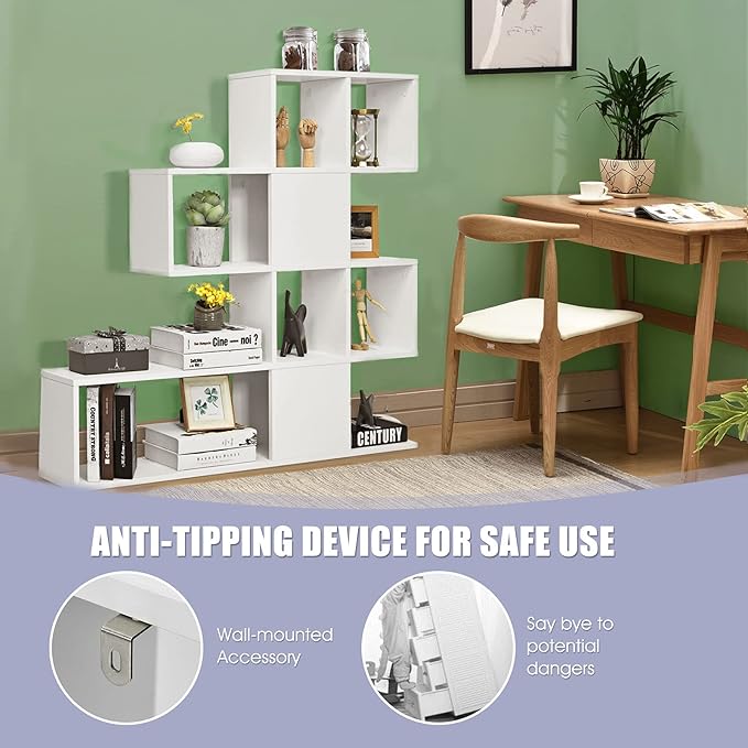 Tangkula 8 Cubes Bookshelf, Modern Ladder Corner Bookcase, 8-Cube Open Stepped Storage Bookcase, 5-Tier Display Shelf for Home Office, 47 x 8 x 43 Inch, Living Room Divider Bookshelf