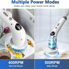 Qimedo Handheld Spin Scrubber with Extended Long Handle, Rechargeable Electric Scrubber for Cleaning, Cordless Power Dish Scrubber with 6 Brushes for Bathtub Grout Tile Floor