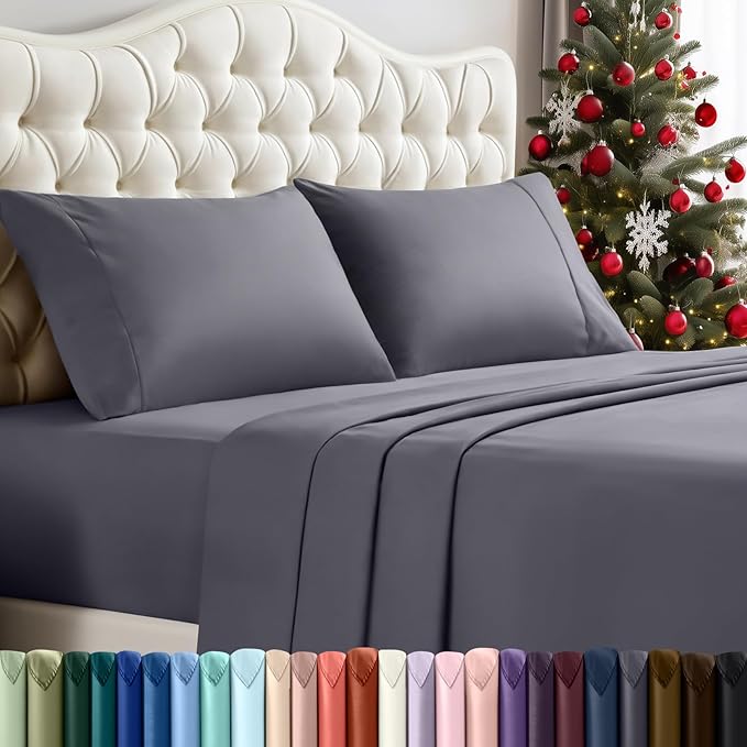 Utopia Bedding California King Sheet Set – 4 Piece Bed Sheets for Cal King Size Bed, Soft and Breathable Microfiber, Includes 1 Fitted Sheet, 1 Flat Sheet and 2 Pillowcases (Grey)