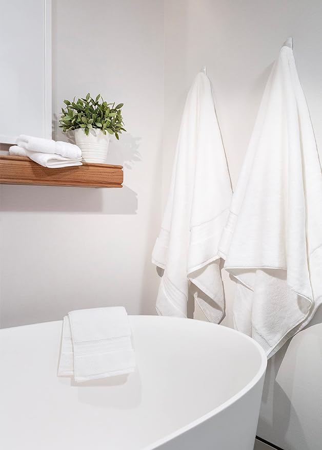 100% Organic Cotton Bath Towel Set | Bathroom Luxury Towel Set of 6 | GOTS Certified | Hotel Premium Towels | 700 GSM | 2 Bath Towels 30 x 56 | 2 Hand Towels 16 x 30 | 2 Wash Cloths 13 x 13 | White