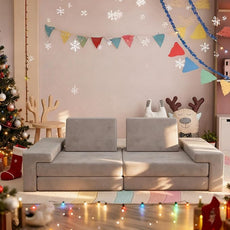 Play Couch Comfy Modular Sofa Futon Set, Convertible Folding Memory Foam Couches Versatile Floor Cushion Fort Set for Living Room Playroom Furniture (Grey)