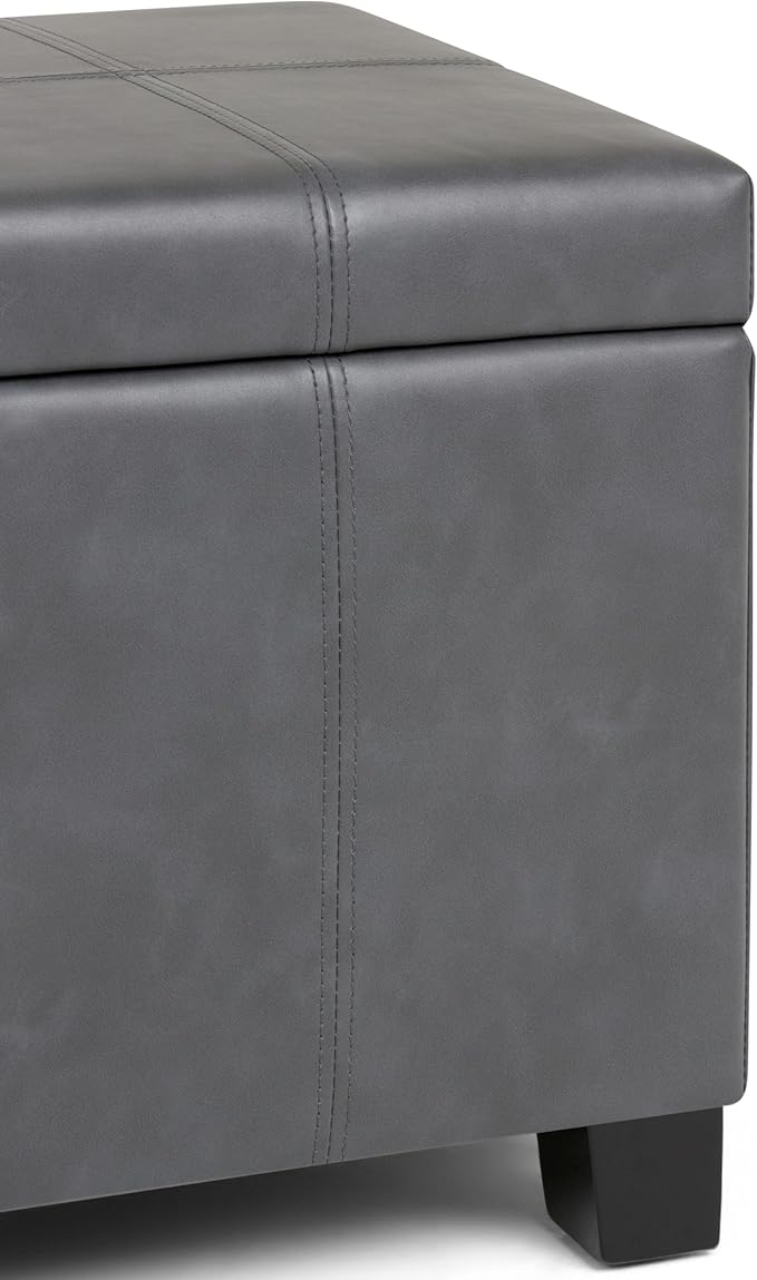 SIMPLIHOME Dover 36 inch Wide Contemporary Rectangle Storage Ottoman Bench in Stone Grey Vegan Faux Leather, Assembled, for the Living Room, Entryway and Family Room