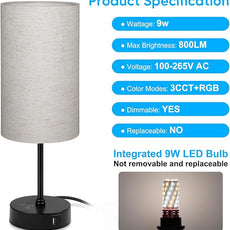 Unicozin 17Inch Table Lamp, 3 CCT 3000K/4500K/6500K & RGB Color Changing, Stepless Dimmable Bedside Lamp for Reading, Ambience Nightstand Light for Home Decor Party, Beige Shade