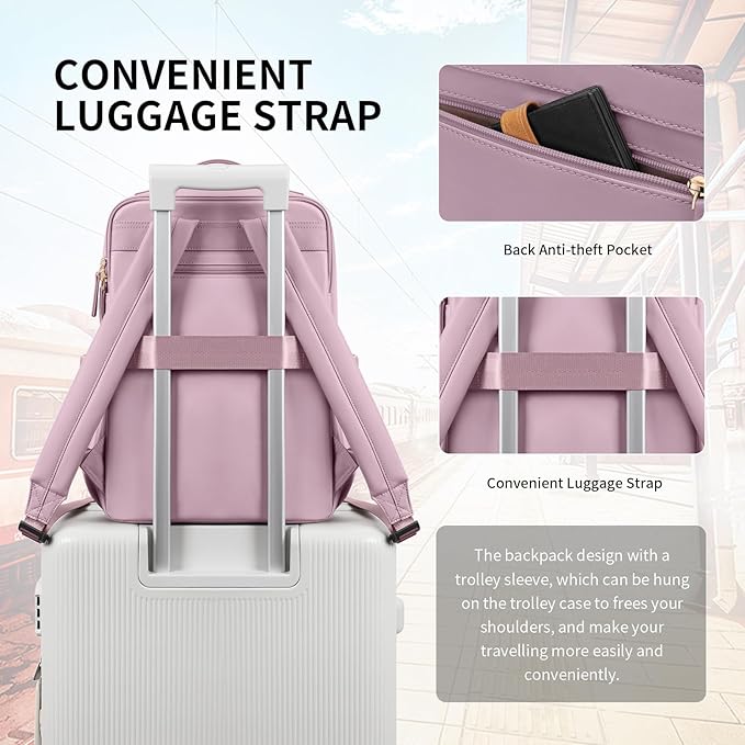 Stylish Laptop Backpack for Women Airline Approved Perfect for Work College and Travel Multi-Functional Casual Daypack Fits 14 Inch Notebook (Pinkish Purple)