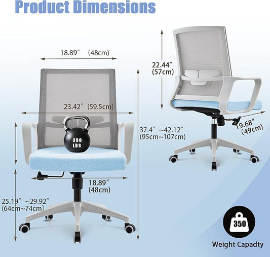 Office Chair ergonomically Designed with Breathable mesh backrest and Lumbar Support Adjustable Height Suitable for Offices Homes bedrooms Study Rooms (Blue)