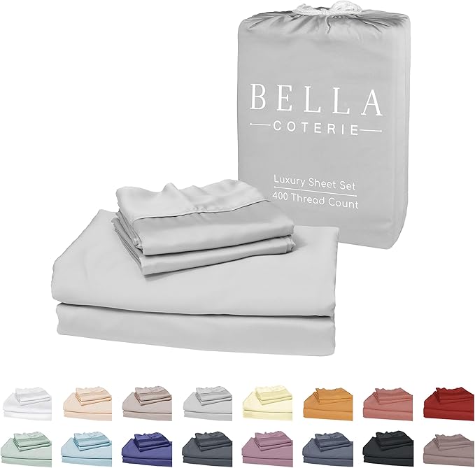 Bella Coterie Luxury Bamboo Viscose King Size Sheet Set | 100% Organically Grown | Ultra Soft | Cooling for Hot Sleepers | 18" Deep Pocket [Grey Mist]