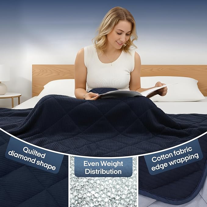 ZonLi Weighted Blanket for Adults (60"x80", 20lbs), Heavy Throw Blanket, Breathable Cooling Weighted Blanket, Soft Thick Blankey for All Season, Premium Glass Beads, Washable,Navy Blue