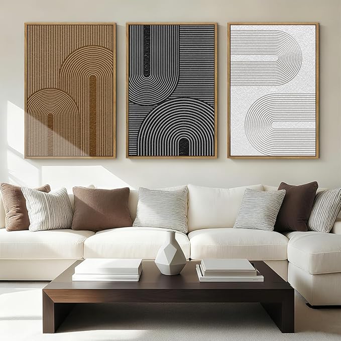 BINCUE Abstract Neutral Canvas Paintings Modern Artwork for Walls Framed for Bedroom Living Room Hallway 16x24 Inch Set of 3