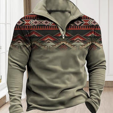 Western Sweatshirts for Men Aztec Cowboy Vintage Graphic Fleece Hoodie Mens Quarter Zip Pullover Country Jacket