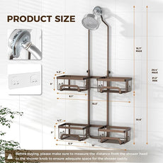 REINHARDT Shower Caddy Hanging for Handheld Showerheads Adjustable Split Shower Caddy, Rustproof Shower Organizer with Hooks for Razor Over the Head Caddy with Soap Holder Bathroom Accessories, Bronze