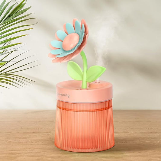 Cute Flower Mini Humidifier, 260ml Sunflower Portable Small Humidifier, Desktop Humidifiers Cool Mist Humidification for Home, Bedroom, Baby Nursery, Office & Indoor Plants, USB Powered (Pink)