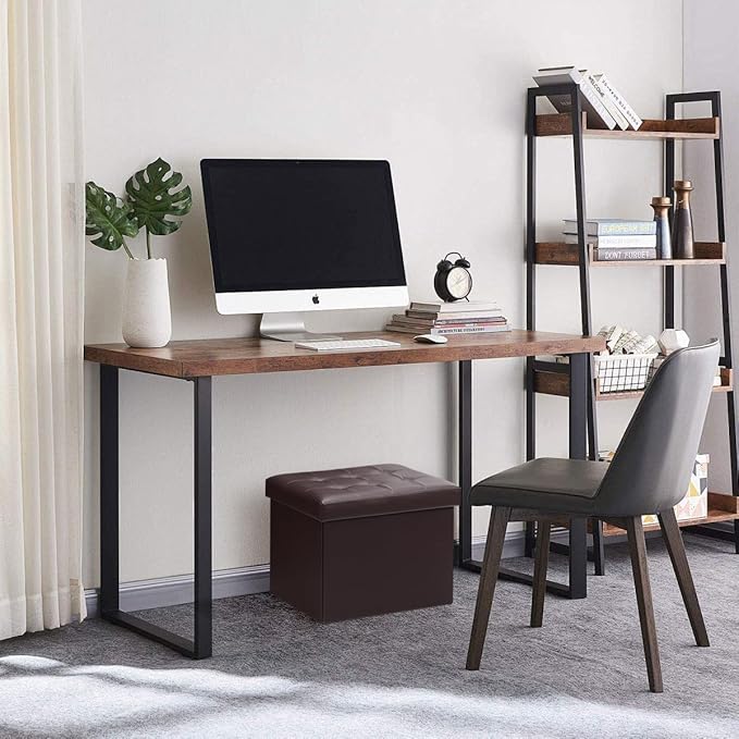 Storage Ottoman Foot Rest Stool, Small Leather Storage Ottomans Bench, Folding Foot Stool with Handles Lid, Foot Rest Under Desk for Living Room Bedroom, 17x13x13 in, Brown