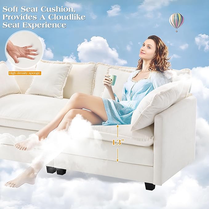 113.4" Modular Sectional Sofa,L Shaped Couch for Living Room,Modern Deep Seat Sofa 3 Seater Chenille Fabric Comfy Cloud Couches with Throw Pillows & Movable Ottoman