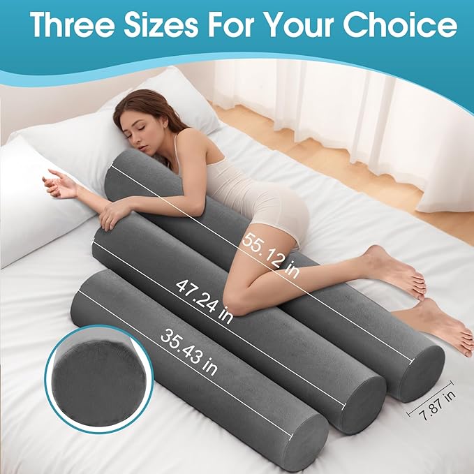 Memory Foam Body Pillow for Bed, Long & Big Full Body Pillows for Adults, Multifunctional Bolster Pillows with Removable & Washable Velvet Cover, Cylindrical Side Pillow (47.24"*7.9")