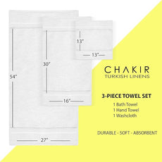 Chakir Turkish Linens | Hotel & Spa Quality 100% Cotton Premium Turkish Towels | Soft & Absorbent (3-Piece Towel Sets, White)