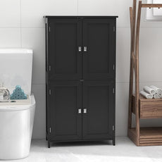 TaoHFE 2 Tier Bathroom Storage Cabinet,Wood Bathroom Cabinets Freestanding with 4 Door Organizers Storage with Adjustable Shelves, Storage Cabinet for Living Room, Laundry Room, Black