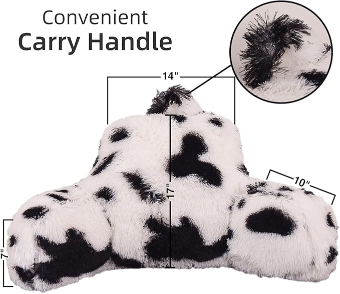 A Nice Night Faux Fur Reading Pillow Bed Wedge Large Adult Children Backrest with Arms Back Support for Sitting Up in Bed/Couch for Bedrest,whiteBlack