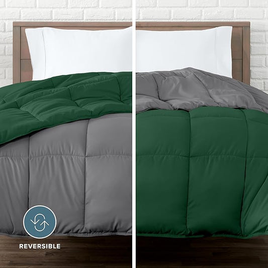 Bare Home King/California King Comforter - Reversible Colors - Goose Down Alternative - Ultra-Soft - Premium 1800 Series - All Season Warmth - Bedding Comforter (King/Cal King, Grey/Forest Green)