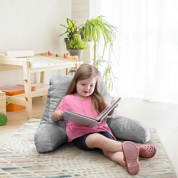 Nestl Reading Pillow for Kids & Teens with Shredded Memory Foam, Backrest Pillows for Reading, Watching, and Gaming, Use on The Couch, Bed, or Floor, Adjustable Support with Washable Cover Light Grey