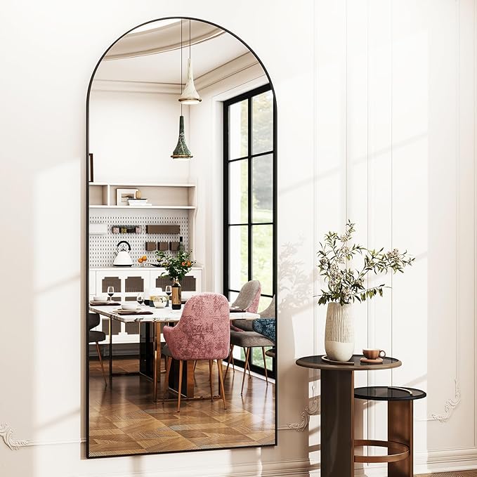 Arched Full-Length Mirror, 36"x78" Arched Floor Mirror with Stand, Wall-Mounted for Bathroom, Dressing Room - Hanging or Leaning - Full Body Mirror for Bedroom, Black