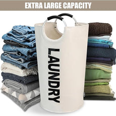 DOKEHOM 125L X-Large Laundry Basket, Collapsible Laundry Bag, Freestanding Tall Clothes Hamper, Foldable Washing Bin (Beige)