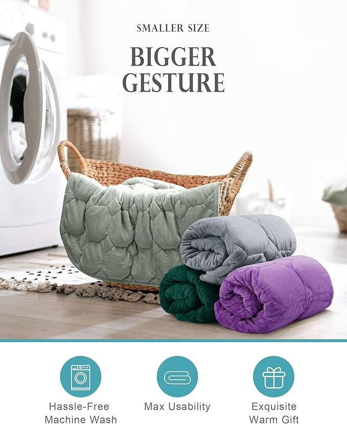 Weighted Lap Blanket 7lbs, Cozy Luxury Crystal Velvet Weighted Blanket for Adults, Small Weighted Blanket for Relaxation, Sleeping, Travel, Sage Green, 29" x 24"