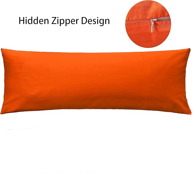 iMaylex Soft 100% Egyptian Cotton Zipper Pillow Case, Cozy and Lightweight Pillowcase, Easy Care, Oragne, Body, 20" x 54"