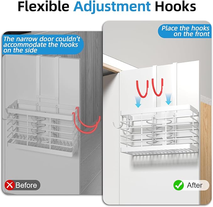 Hair Tool Organizer, 3-in-1 Universal Hair Dryer Holder, Adjustable Height Metal Blow Dryer Holder Wall Mounted/Over Cabinet Door/Free-Standing, Bathroom Organizer and Storage(White)