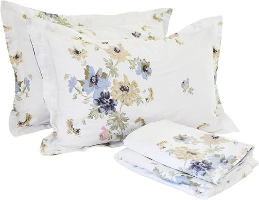 FADFAY 4-Piece Shabby White Floral Bed Sheet Set Cotton Bed Sheets, King