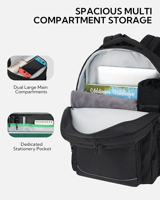WATERFLY Travel Laptop School Backpack: College Middle School Bookbag for Women Men, TSA Friendly Business Work Casual Daypack with 15.6" Computer Compartment, Anti Theft Water Resistant Commuter Bag
