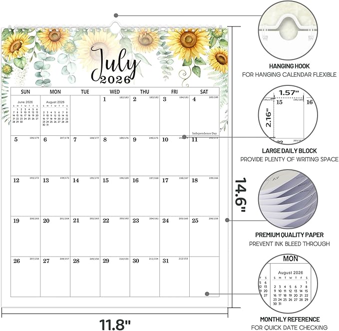 2026 Wall Calendar, 18 Months Calendar, Jan. 2026 - June 2027, 11.8' x 14.6'', Desk Calendar 2026 with Large Blocks, Twin-Wire Binding, Ideal 2026 Calendar for Home, Office, Classroom, or Business Planning