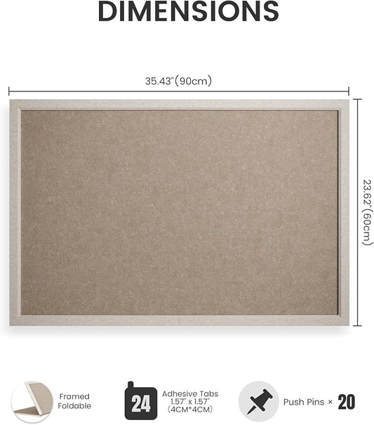 Foldable Cork Board Alternative, Felt Bulletin Board 36" x 24" Oatmeal Frame with 24 Adhesive Tabs, Pin Board for Home Office, Classroom, Entryway, Kitchen Wall Decor—Deep Camel