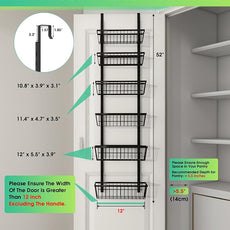 12 Inch Wide Narrow Over The Door Pantry Organizer, Pantry Organization and Storage, Black Metal Hanging Deep Basket Wall Spice Rack Seasoning Shelves, Home & Kitchen Essentials, Apartment
