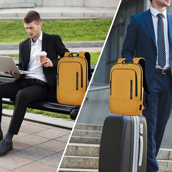 hk Backpack for Men Business Slim Backpack with USB Charger Computer Lightweight Anti-theft Travel (Yellow, 17.3 Inch)