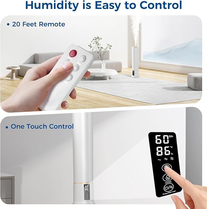 Humidifier Large Room,2.4Gal Cool Mist Humidifiers for Bedroom 9L High Capacity 24dB Quiet Air Humificador fit Removable Water Tank 360° Adjustable, Top Fill & Easy Clean with Remote Control （White）