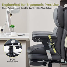 Efomao Big and Tall Office Chair with Footrest – High Back Computer Chair with Adjustable Armrests，Executive Office Chair with Wide Seat, Modern Desk Chair for Home Office, Gaming, or Study, Grey