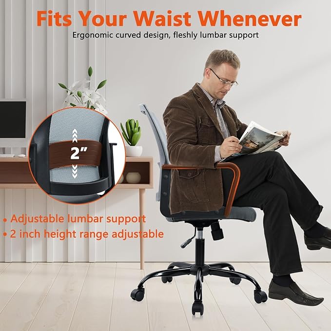 CLATINA Ergonomic Office Desk Chair - Mesh Office Chair with Adjustable Lumbar Support, Rolling Comfortable Computer Task Chairs with Arms for Home Conference-Gray, 12 Pack