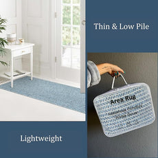 Lahome Boho Bathroom Rugs, Small 2x3 Front Door Bath Mats Lightweight Entryway Rug Woven Cotton Area Rug with Tassels, Farmhouse Blue Throw Rug Washable Low Pile Carpet for Kitchen