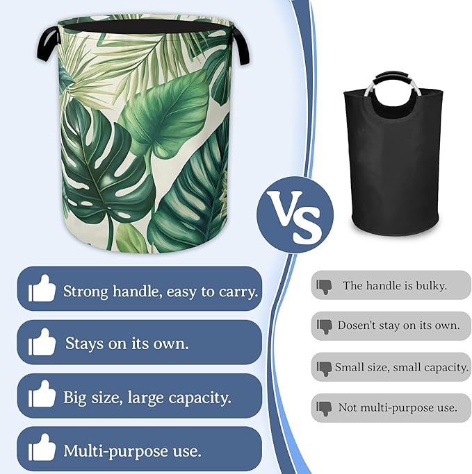 Tropical Palm Leaves Laundry Hamper With Handle,Foldable Oxford Cloth Laundry Basket,20.8"x16" Clothes Storage Basket for Laundry Room/Bedroom/Bathroom