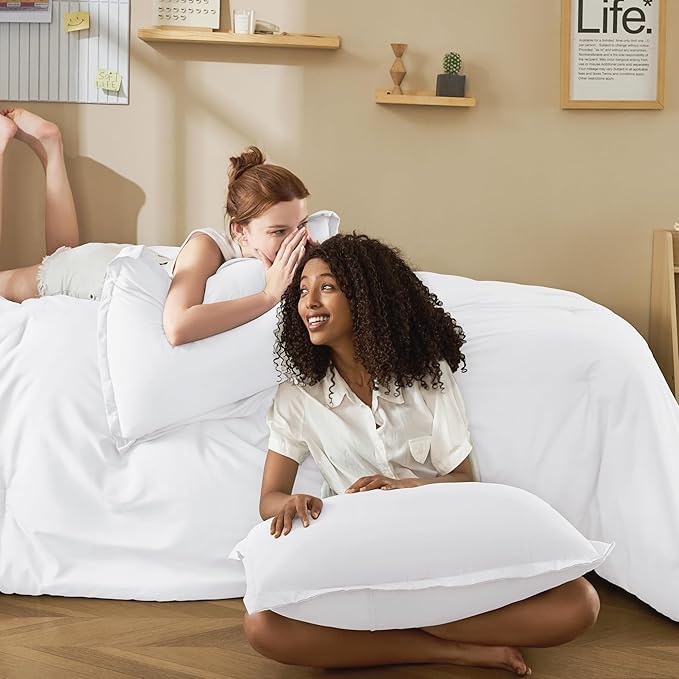 Litanika Comforter Set, Lightweight Solid Bedding Comforter Set, Fluffy Down Alternative Bed Set, Bright White, Twin/Twin XL
