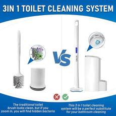 KOKL Disposable Toilet Brush, Toilet Bowl Cleaner Brush with 50PCS Toilet Brush Refills, Toilet Cleaner Refill Pads, Disposable Toilet Bowl Brush and Storage Caddy for Bathroom Cleaning(1-Set)