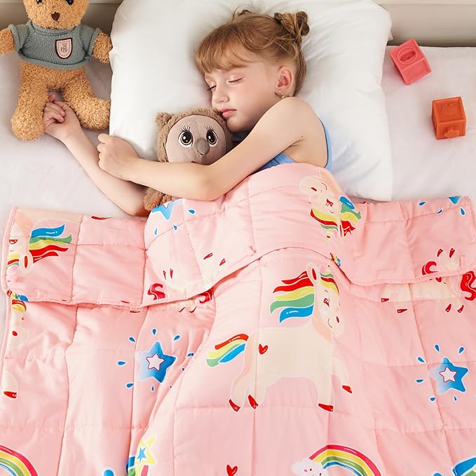 yescool Unicorn Weighted Blanket 10 Pounds Twin Cooling Weighted Lap Blanket, Pink Rainbow Heavy Blanket, Breathable Weighted Throw Blanket Gift for 80-110lbs, 48"x72"