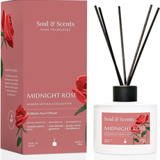 Soul & Scents Reed Diffuser Set – Midnight Rose | 7.43 oz Refillable Scented Oil with 6 Fiber Sticks | Long-Lasting Home Fragrance & Air Freshener for Bedroom, Bathroom, Office | Gift & Décor Piece