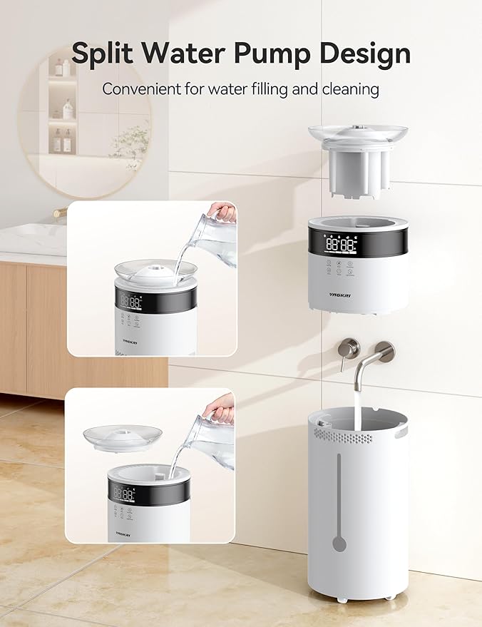 VAGKRI Humidifier Large Room, 18L Ultrasonic Cool Mist Humidifiers for Bedroom, Up to 1200 sq ft, 5 Mist Levels & Auto Mode, Quiet Humidifier for Plants, Baby, Whole House, Home with 2 Extended Tubes