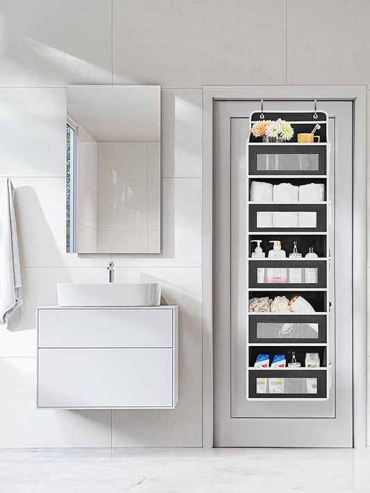 JARLINK Over the Door Organizer Storage, 5 shelf Hanging Organizer with 5 Large Capacity Pockets, Anti Tilt 44 lb Load Behind Door Storage for Bedroom, Bathroom, Pantry, Nursery, (Black)