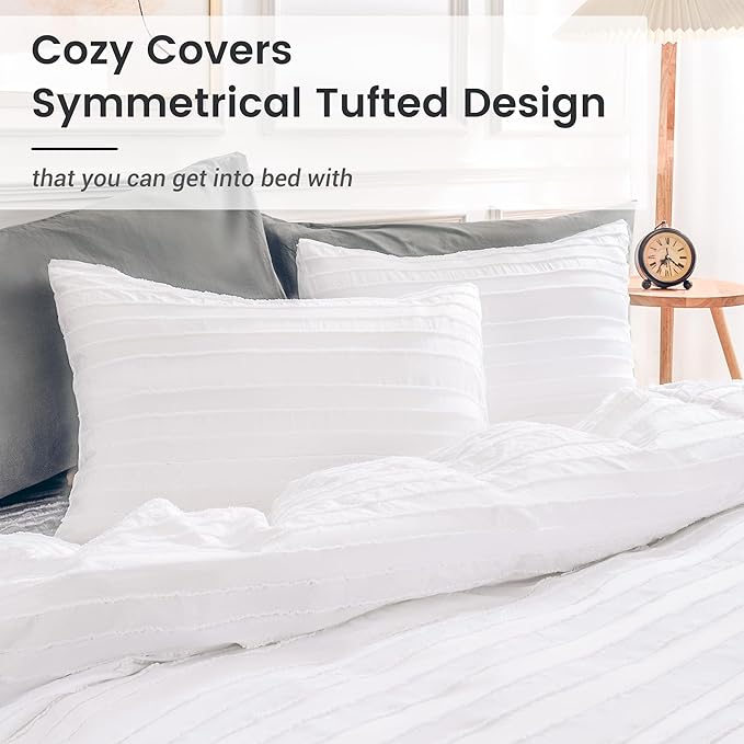 NEXHOME PRO Twin Duvet Cover, White 2 Pieces Boho Tufted Twin Size Duvet Cover Set, Soft and Lightweight Microfiber Comforter Cover Set for All Season (White Twin, 66 x 90)-No Comforter
