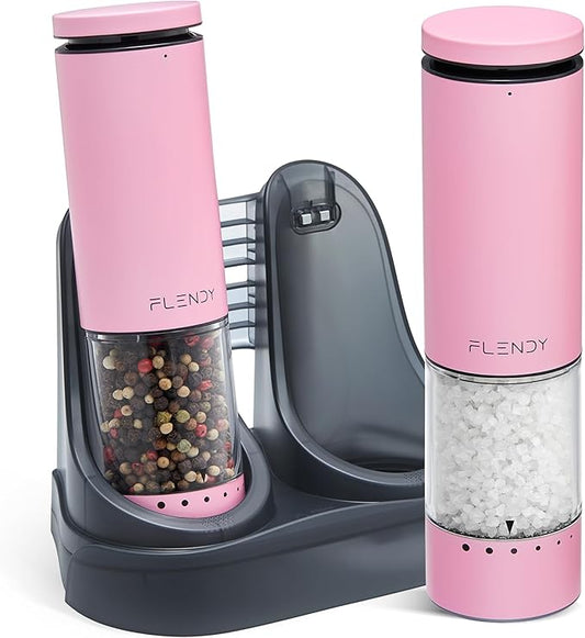 Electric Salt and Pepper Grinder Set Rechargeable, Automatic Salt and Pepper Grinder Set with Oversized Top Button, Stainless Steel Electric Salt and Pepper Shakers Set