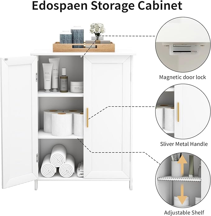 Bathroom Storage Floor Cabinet Freestanding Organizer with Adjustable Shelves for Bathroom Laundry Room,2 Doors