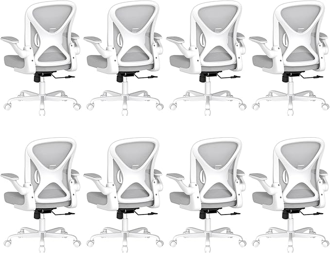 ZZH Ergonomic Office Chair Set of 8 with Adjustable Lumbar Support, Mesh Home Office Desk Chair with Wheels and Flip-up Arms, Grey